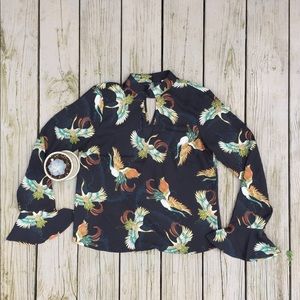 Neck Cutout Bird Blouse